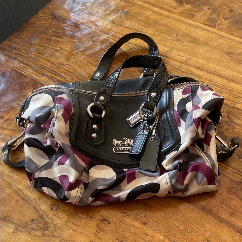 Coach Black and Burgundy Patterned Satchel